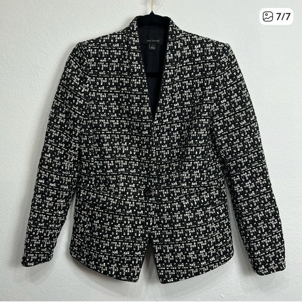 Ann Taylor Single Button Collarless tweed blazer Size 12 - Picture 7 of 7
